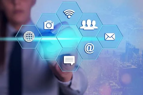 Grids And Different Set Up Of The Icons Latest Digital Technology, Social Media 스톡 사진