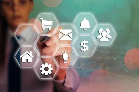 Grids And Different Set Up Of The Icons Latest Digital Technology, Social Media Stock Photos