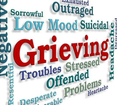 Grieving Word Represents Broken Hearted And Angst Stock Illustration