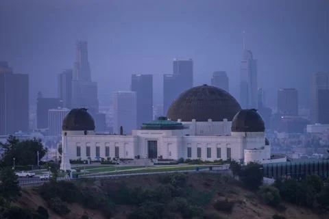 Griffith Obs 2 Towers 5 sec int sunrise 06-31-20 380 pics h264-420 4KUHD 24 Stock Footage 134598957