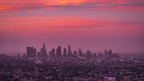 Griffith Obs Upper sky DTLA Sunrise 05-18-19 333 pics 5 sec int h264-420 4KUH Stock Footage 111211834