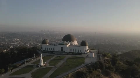 Griffith Observatory Aerial Orbit Shot With Downtown LA in the Background Stock Footage 230058034