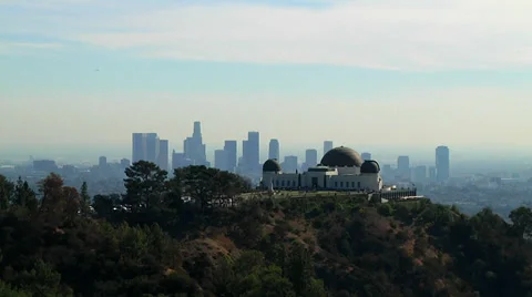 Griffith Observatory and Downtown Los Angeles Wide Shot Video stock 34350887