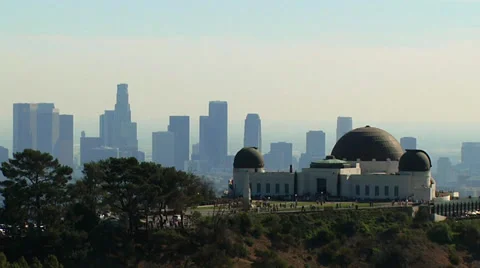 Griffith Observatory and Downtown Los Angeles Close Shot Video stock 34352092