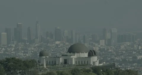 Griffith Observatory and view of Los Angeles Stock Footage 308318539