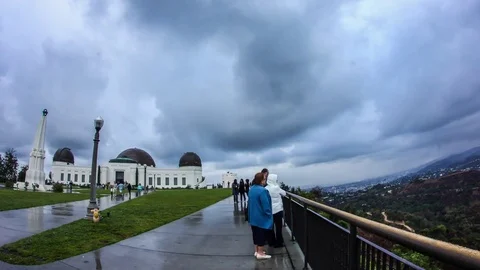 Griffith Observatory During Winter Storm Stock Footage 73752523