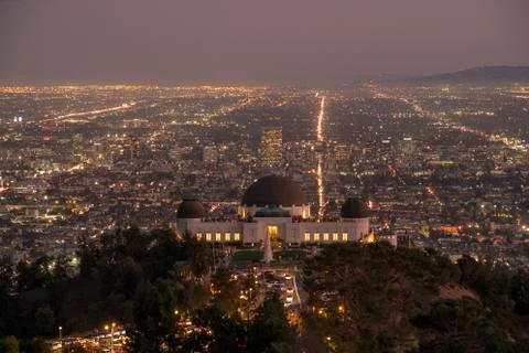 Griffith Observatory Hazy Sunset Stock Photos