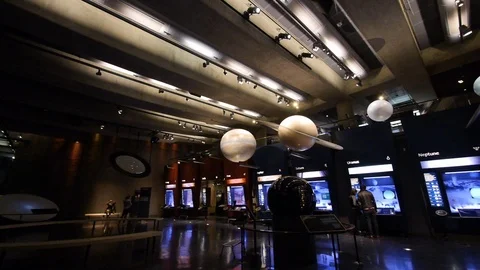 Griffith Observatory Los Angeles Interior - Planets Hall Exhibits Wide Stock Footage 86579311