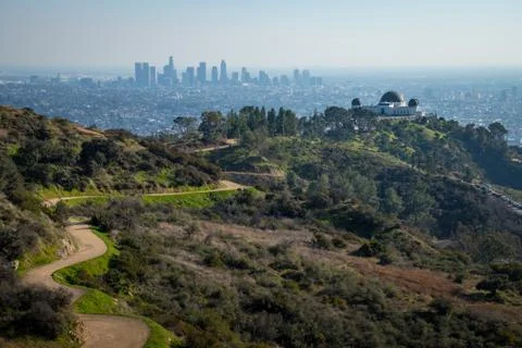 Griffith Observatory from Mount Hollywood Trail Foto stock