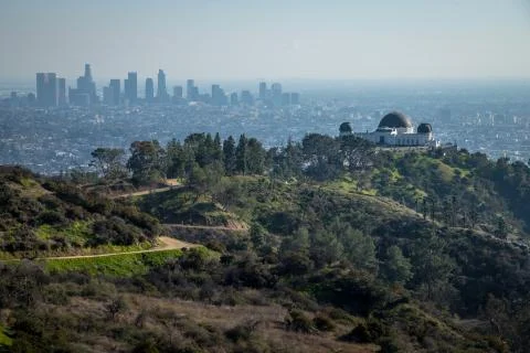 Griffith Observatory from Mount Hollywood Trail Foto stock