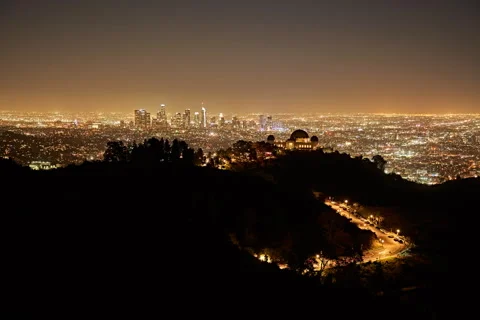Griffith Observatory Timelapse at Night with Los Angeles in Background Stock Footage 272206545