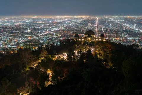 Griffith Observatory wide angle night time Stock Photos