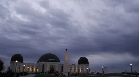 Griffith Park Observatory 10 Magic Hour Dramatic Stormy Sky purple grey clouds Video stock 10571538