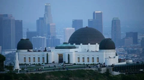 Griffith Park Observatory With Compressed Los Angeles in the Background Stock Footage