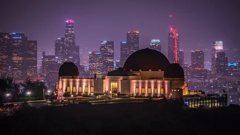Griffith Valentines Two Tower night 316 pics 2 sec int 02-14-19 h264-420 4KUH Stock Footage 111212197