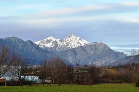 Grigna mountain range view from Brianza countryside. Stock Photos