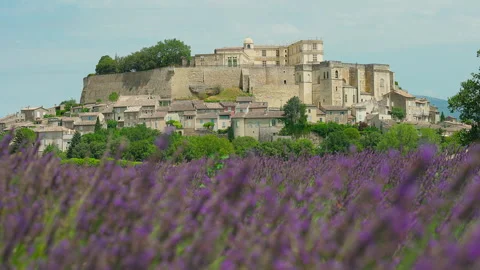 Grignan, viewed from across the lavender fields Stock Footage 326773343