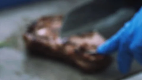Griiled tasty stake chef cut it by knife Stock Footage 80186523