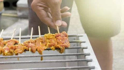 Griled pork stae on grill Stock Photos