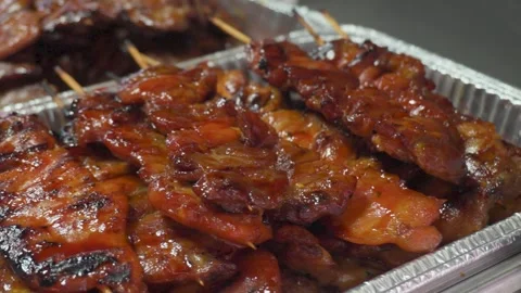 Grililing Thai BBQ Beef Satay Stock Footage 308911016