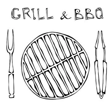 Grill and BBQ Empty. Picnic and Barbeque Appliances Tongs and Fork. Outdoor P Stock Illustration