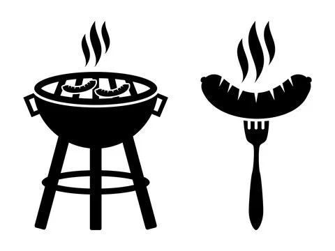 Grill and Sausage Vector Icon Illustration, BBQ Grill Symbol Isolated on Wh.. Stock Illustration