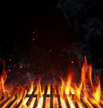 Grill Background - Empty Fired Barbecue On Black Stock Photos