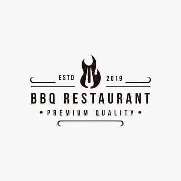 Grill Barbeque with fork and fire logo design Stock Illustration