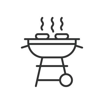 Grill BBQ, icon in line design. Grill BBQ, barbecue, outdoor cooking, BBQ grill Stock Illustration
