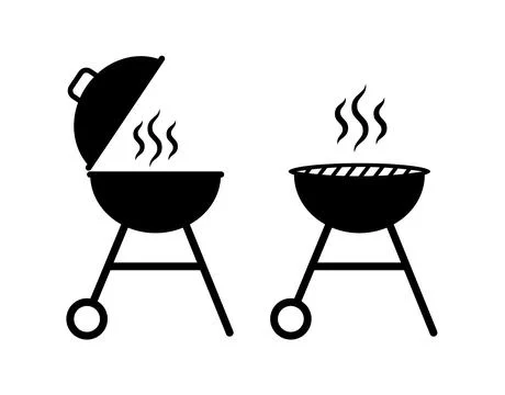 Grill bbq icon vector pictogram fire symbol. Grill barbecue roaster party smoke Stock Illustration