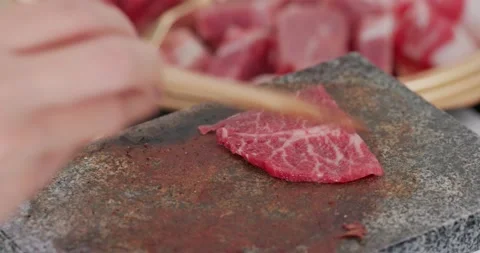 Grill beef on the hot stone Stock Footage 138361976