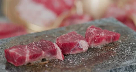 Grill beef on the hot stone Stock Footage 146882441
