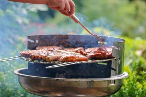 Grill with beef steaks Foto stock