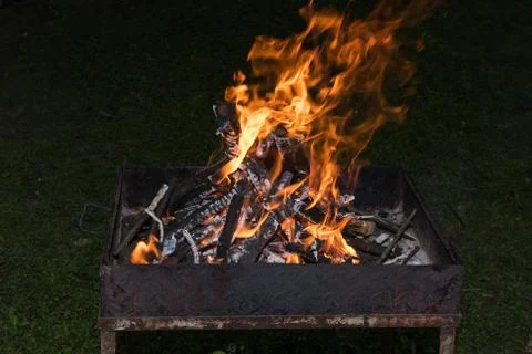 Grill Blazing Fire Stock Photos
