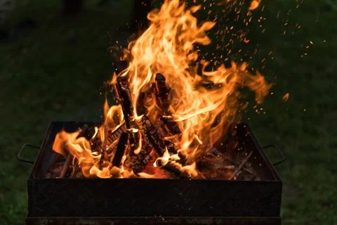 Grill Blazing Fire Stock Photos