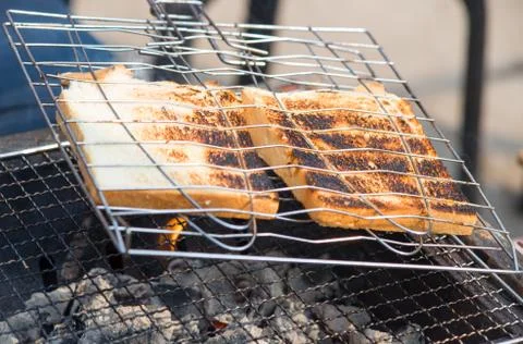 Grill bread slices Stock Photos