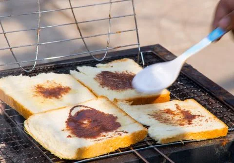 Grill bread slices Stock Photos