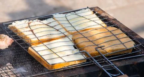 Grill bread slices Stock Photos