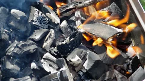 Grill with charcoal and flames Stock Footage 11143687