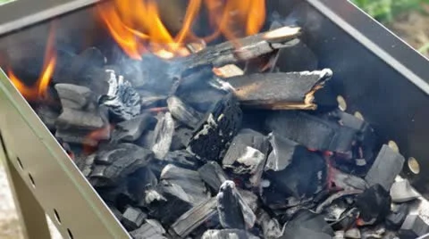 Grill with charcoal and flames Stock Footage 11148124