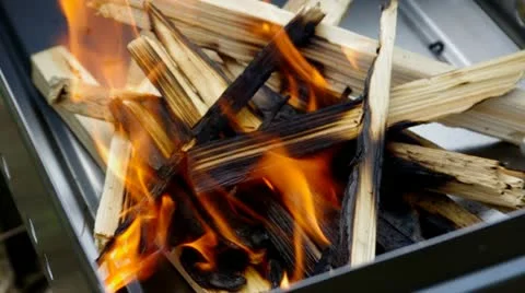 Grill with charcoal and flames Stock Footage 11183073