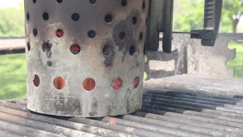 Grill charcoal starter burning 4k Stockbeeldmateriaal 342776743