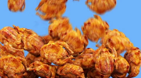 Grill chicken falling, fried chicken. Slow motion isolate 4k footage Stock Footage 68978876