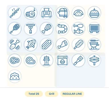 Grill Comprehensive Vector Bundle with 25 Editable Regular Line 128x128 Icons Stock Illustration