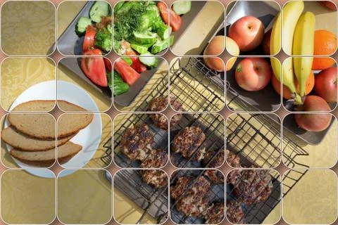 Grill dinner is made in the style of wallpaper. Stock Illustration