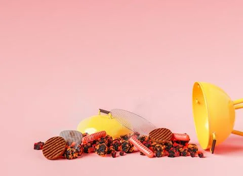 Grill falling down together with coals and food Stock Illustration