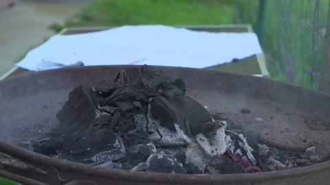 Grill with fire and smoke Stock Footage 144498399
