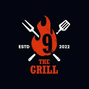 Grill Fire Number 9 Logo Stock Illustration