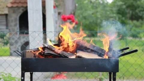 Grill Fire, Preparing For Barbecue Stock Footage 96207430