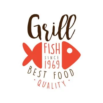 Grill fish since 1969 logo template hand drawn colorful vector Illustration Stock Illustration